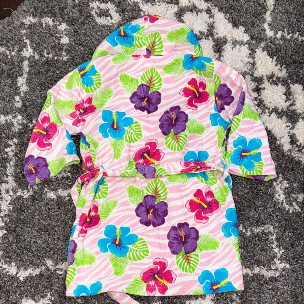 EUC Saint Eve Swim Kids Floral Hooded Bathrobe - Cotton Towel Hibiscus - S - Picture 6 of 6